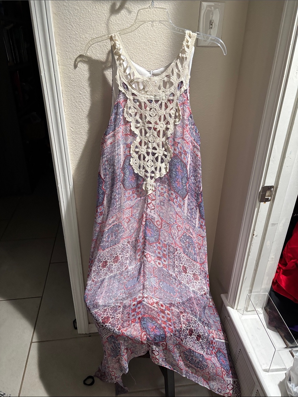 Xhilaration Lavender and Cream Crochet-Trim Maxi Dress XXL
